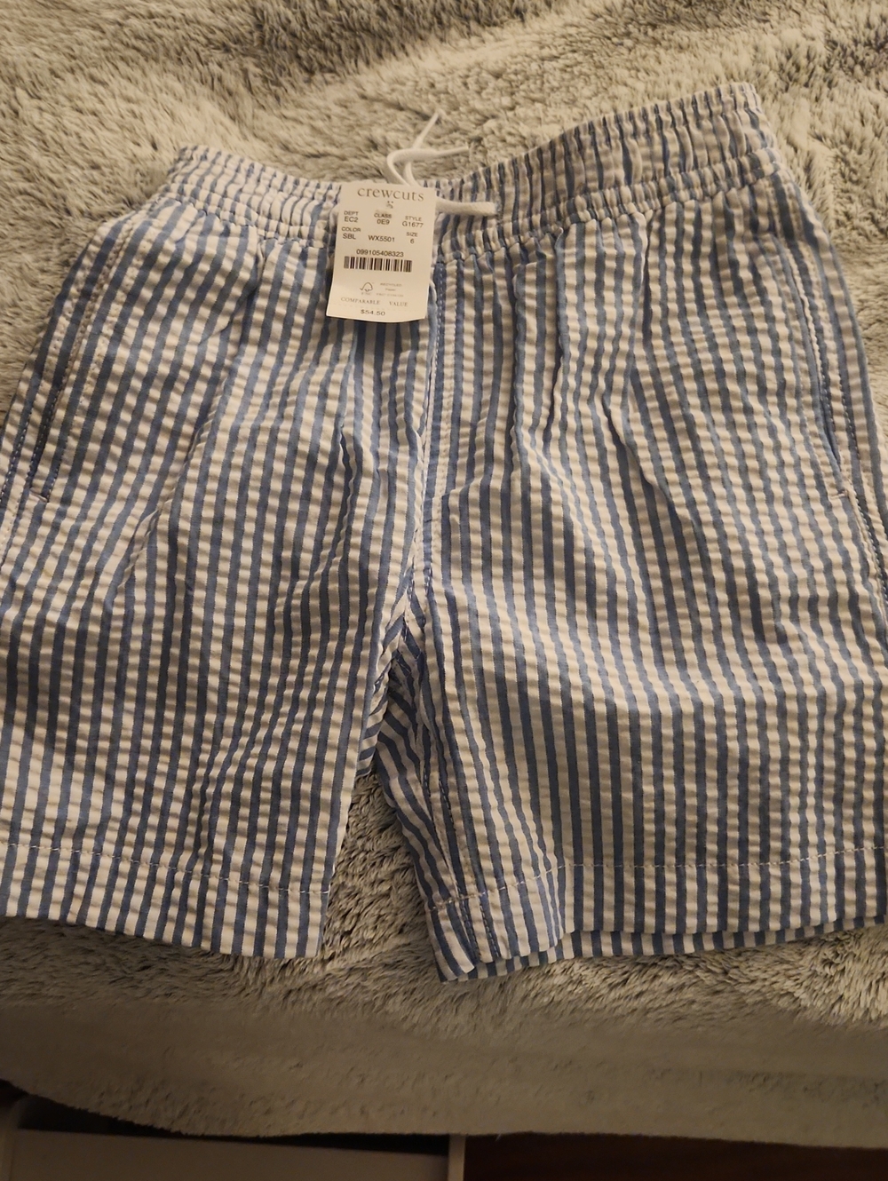 NWT Crewcuts Blue & White Striped Seersucker Bathing Suit